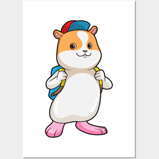 Hamster as Student with Backpack & Cap Posters and Art